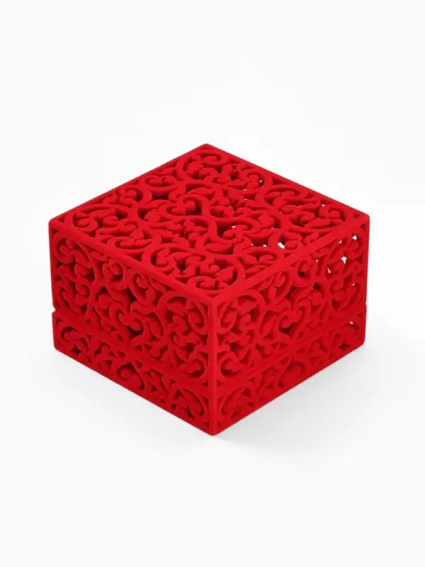 Футляр бархатный под браслет "Куб резной", 10*10*6,5, цвет красный, вставка красная