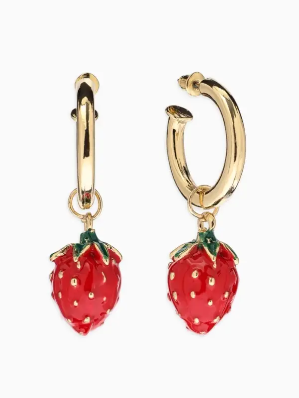 Серьги "Земляника", цвет красный в золоте