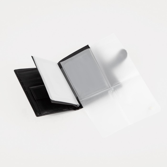 Портмоне мужское на кнопке, 3 в 1, для автодокументов и паспорта, 2 отдела, для карт, для монет, цвет чёрный Портмоне мужское на кнопке, 3 в 1, для автодокументов и паспорта, 2 отдела, для карт, для монет, цвет чёрный