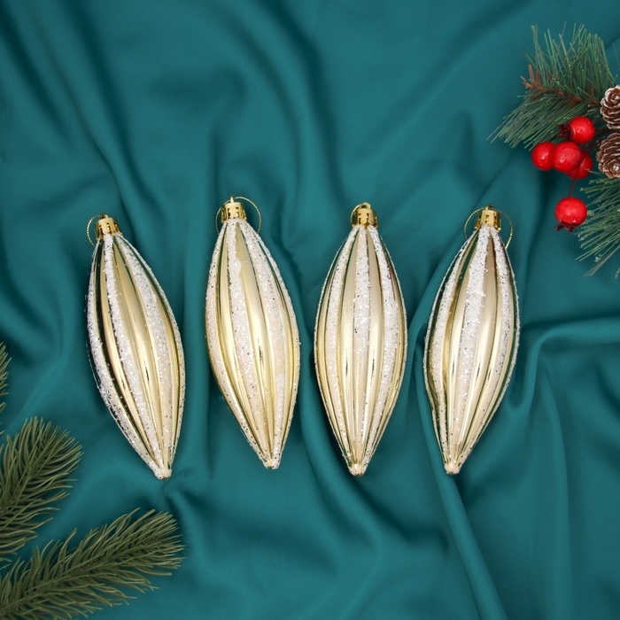 Украшение ёлочное Украшение ёлочное "Сосулька полосатая блеск" (набор 4 шт) 13,5х4,5 см, золотисто-белый