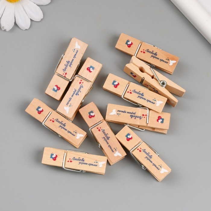 Декор для творчества дерево Декор для творчества дерево "Прищепка - Любовь дарит крылья" набор 10 шт