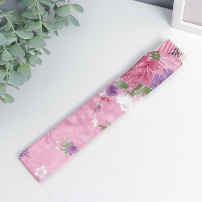 Веер бамбук, текстиль h=21 см Веер бамбук, текстиль h=21 см "Цветы" с чехлом, розовый