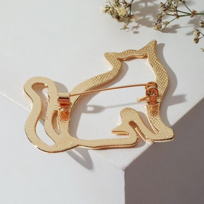 Брошь «Кошка» контур, цвет золото