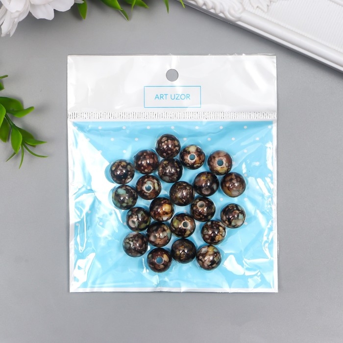 Бусины для творчества пластик Бусины для творчества пластик "Мраморные. Кофе" d=1,2 см набор 20 гр