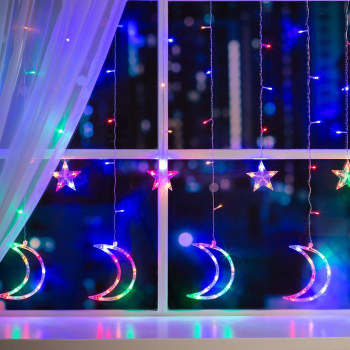 Гирлянда «Бахрома» 2.7 × 0.9 м с насадками «Месяц», IP20, прозрачная нить, 138 LED, свечение мульти, 8 режимов, 220 В Гирлянда «Бахрома» 2.7 × 0.9 м с насадками «Месяц», IP20, прозрачная нить, 138 LED, свечение мульти, 8 режимов, 220 В