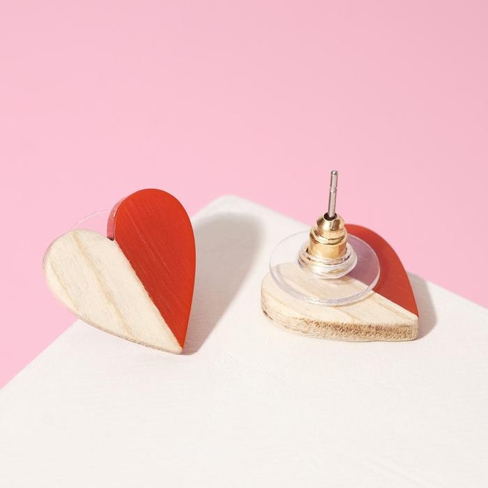 Серьги ассорти «Сердечки» натурэль, цвет бежево-красный Серьги ассорти «Сердечки» натурэль, цвет бежево-красный