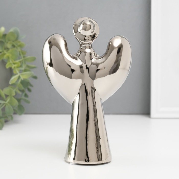 Подсвечник керамика на 1 свечу  Подсвечник керамика на 1 свечу "Ангел с нимбом" d=4 см серебро 11,5х10х18,5 см