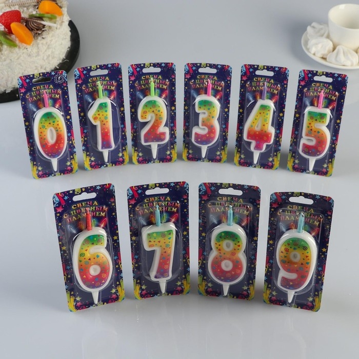 Шоу-бокс со свечами для торта цифры  Шоу-бокс со свечами для торта цифры "Цветное пламя", 10,2 см, 50 штук