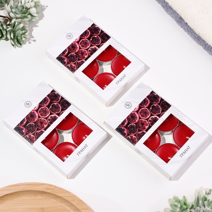Свечи чайные ароматизированные  Свечи чайные ароматизированные "Гранат" в подарочных коробках, 18 шт