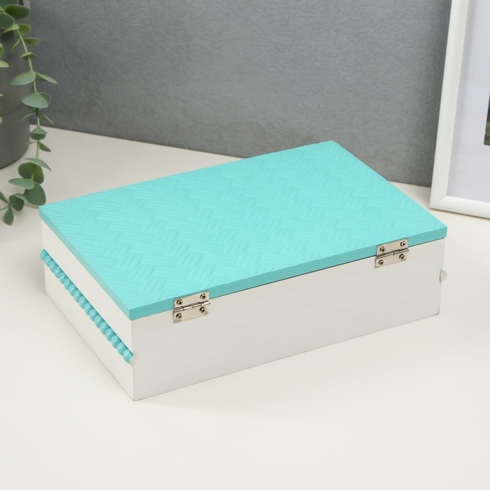 Шкатулка дерево с делениями  Шкатулка дерево с делениями "Плетение" голубой 22,8х15,5х6,8 см