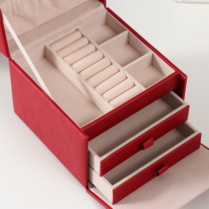 Шкатулка кожзам для украшений  Шкатулка кожзам для украшений "Золотой бантик" красная 15х15х12,7 см