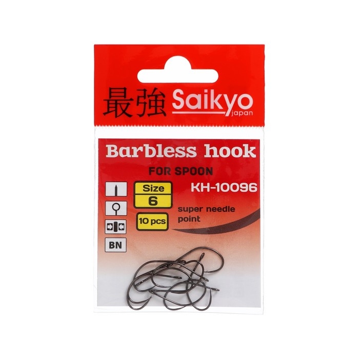 Крючки Saikyo KH-10096 Barbless BN № 6, 10 шт Крючки Saikyo KH-10096 Barbless BN № 6, 10 шт