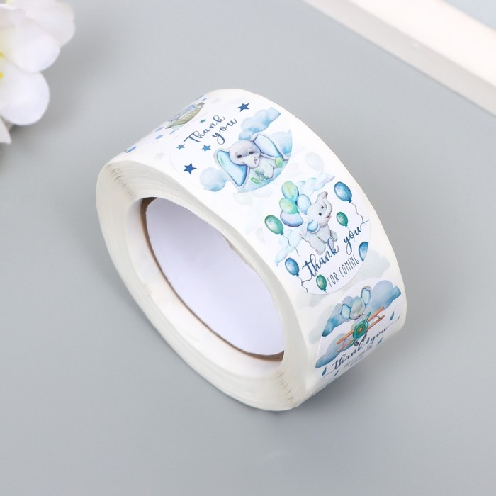 Наклейка бумага Наклейка бумага "Милый слоник" d=2,5 см 500 шт в рулоне 3х6,5х6,5 см