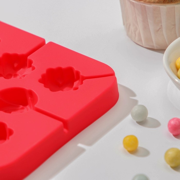 Форма для леденцов Доляна «Летний полдень», силикон, 12,5×12,5×1,5 см, 8 ячеек (2,7×2,7 см), с палочками, цвет МИКС Форма для леденцов Доляна «Летний полдень», силикон, 12,5×12,5×1,5 см, 8 ячеек (2,7×2,7 см), с палочками, цвет МИКС