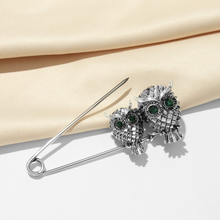 Булавка «Совы» пара, 6 см, цвет зелёный в чернёном серебре Булавка «Совы» пара, 6 см, цвет зелёный в чернёном серебре