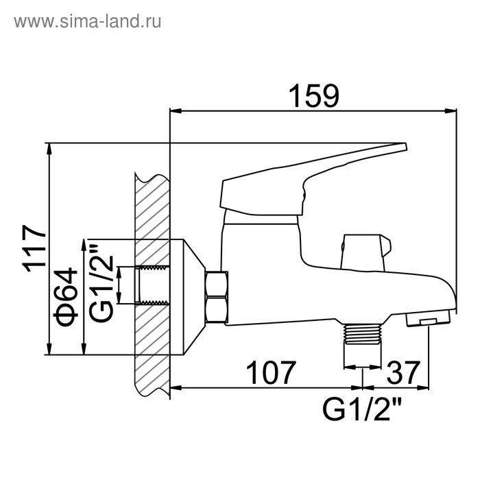 Cмеситель для ванны Accoona A6050, однорычажный, латунь, хром