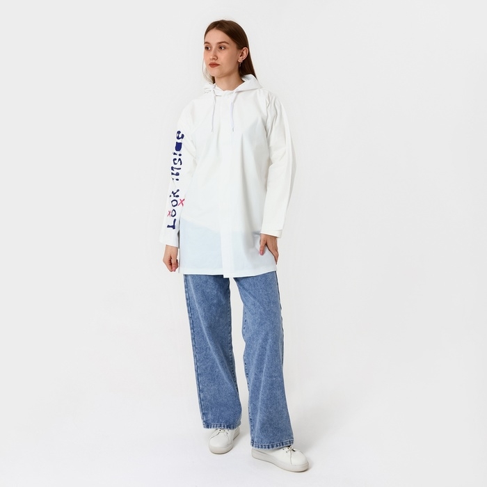 Дождевик взрослый укороченный LOOK INSIDE, на кнопках, цвет белый, размер 42-48 Дождевик взрослый укороченный LOOK INSIDE, на кнопках, цвет белый, размер 42-48