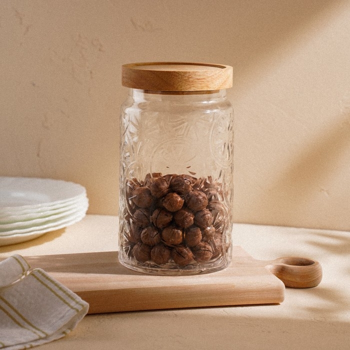 Банка стеклянная для хранения сыпучих продуктов SL Home «Валенсия», 2 л, 12×20,5 см, с деревянной крышкой Банка стеклянная для хранения сыпучих продуктов SL Home «Валенсия», 2 л, 12×20,5 см, с деревянной крышкой