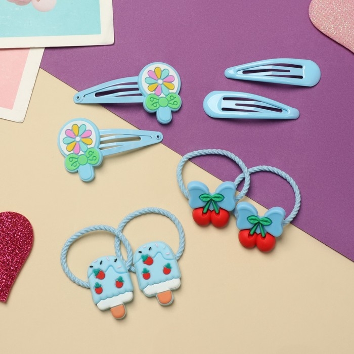 Набор для волос Набор для волос "Ванилька" (4 резинки, 4 невидимки) карамельки, голубой