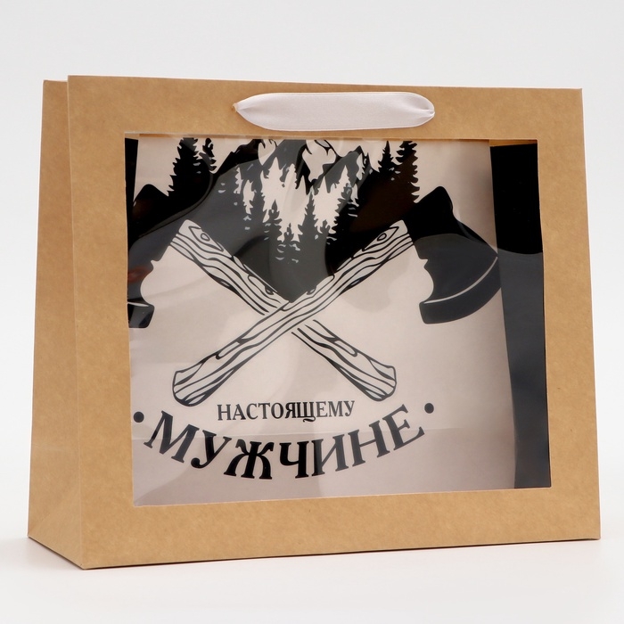 Пакет с PVC окном,  Пакет с PVC окном, "Настоящему мужчине", 31 х 11 х 26 см