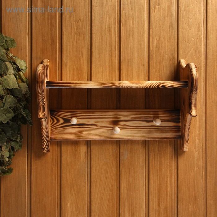 Полка вешалка обожжённая, 3 крючка, 43×27×17 см Полка вешалка обожжённая, 3 крючка, 43×27×17 см