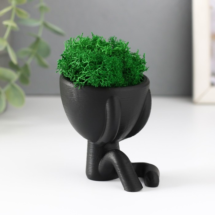 Кашпо бетонное мини Кашпо бетонное мини "Мистер Грин " Мидзару со мхом черный 5,5х6,5х6,5 см (мох зелен стабил)