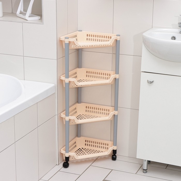 Этажерка угловая 4-х секционная, на колёсиках, цвет МИКС Этажерка угловая 4-х секционная, на колёсиках, цвет МИКС