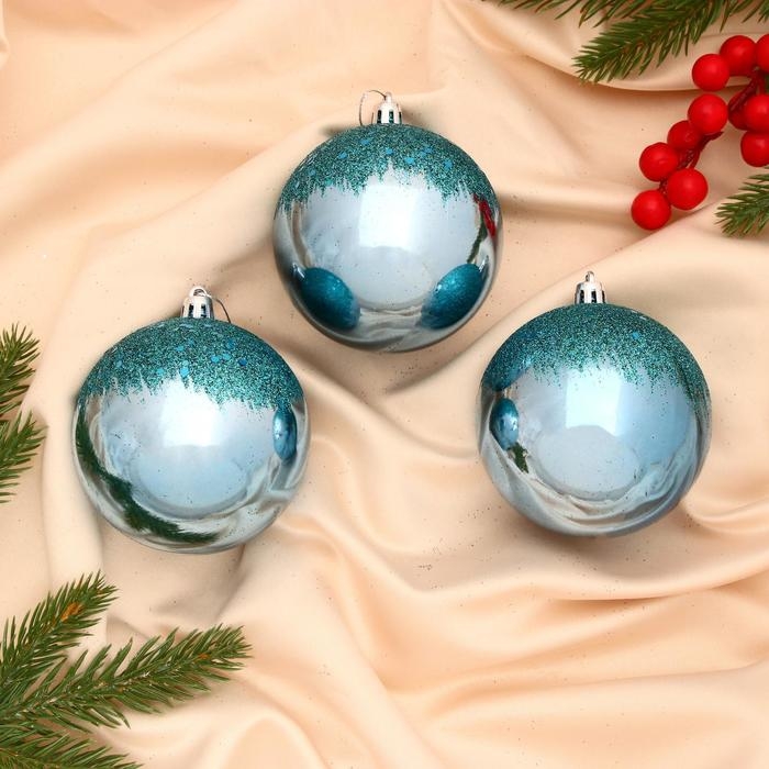 Набор шаров пластик d-8 см, 3 шт Набор шаров пластик d-8 см, 3 шт "Ночка" голубой