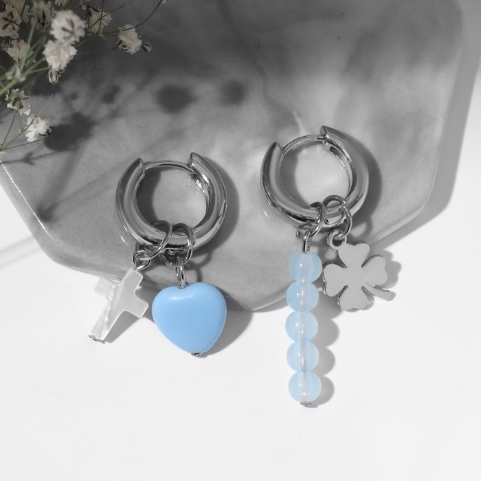 Серьги со съёмным элементом «Трансформер» крестик, цвет бело-голубой в серебре Серьги со съёмным элементом «Трансформер» крестик, цвет бело-голубой в серебре