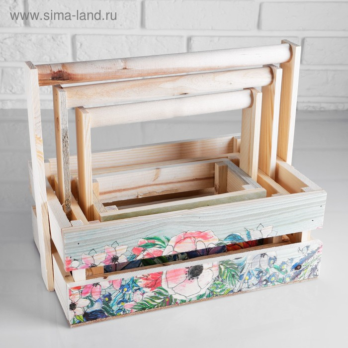 Набор кашпо деревянных подарочных Капоне  Набор кашпо деревянных подарочных Капоне "Полевые цветы", 3 в 1, ручка