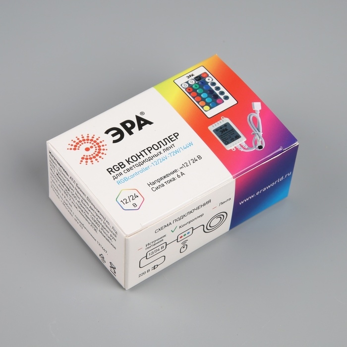 Контроллер ЭРА, для RGB ленты, 12 В, 72 Вт, 6 А, IP20, пульт ДУ Контроллер ЭРА, для RGB ленты, 12 В, 72 Вт, 6 А, IP20, пульт ДУ