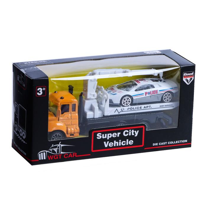 Грузовик металлический «Эвакуатор», с машинкой, инерция, МИКС Грузовик металлический «Эвакуатор», с машинкой, инерция, МИКС