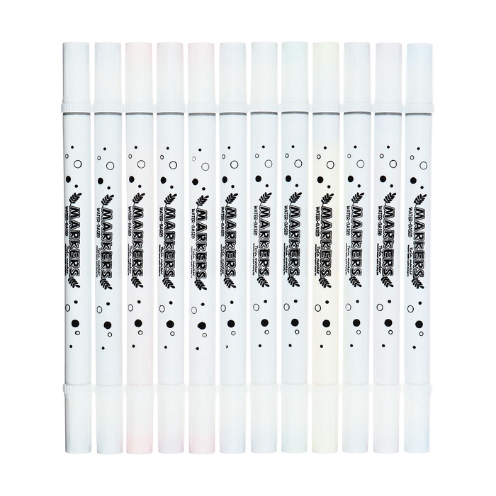 Набор маркеров 12 цветов двусторонние, кистеобр/пулевидн наконечники в пластиковом тубусе Набор маркеров 12 цветов двусторонние, кистеобр/пулевидн наконечники в пластиковом тубусе