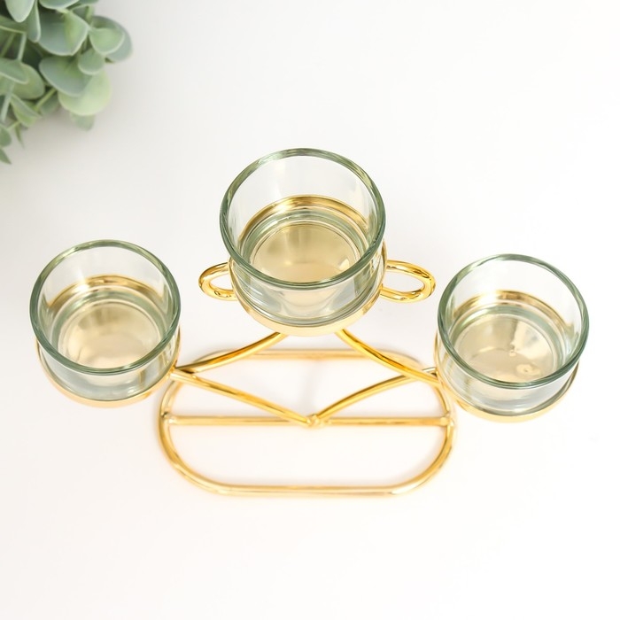 Подсвечник металл, стекло на 3 свечи Подсвечник металл, стекло на 3 свечи "Витки" d-4,5 см золото 20х5,5х13 см