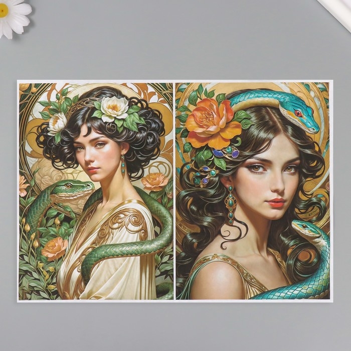 Набор декупажных карт 6 шт «Девушки и змеи», плотность 45 гр/м2, формат А4