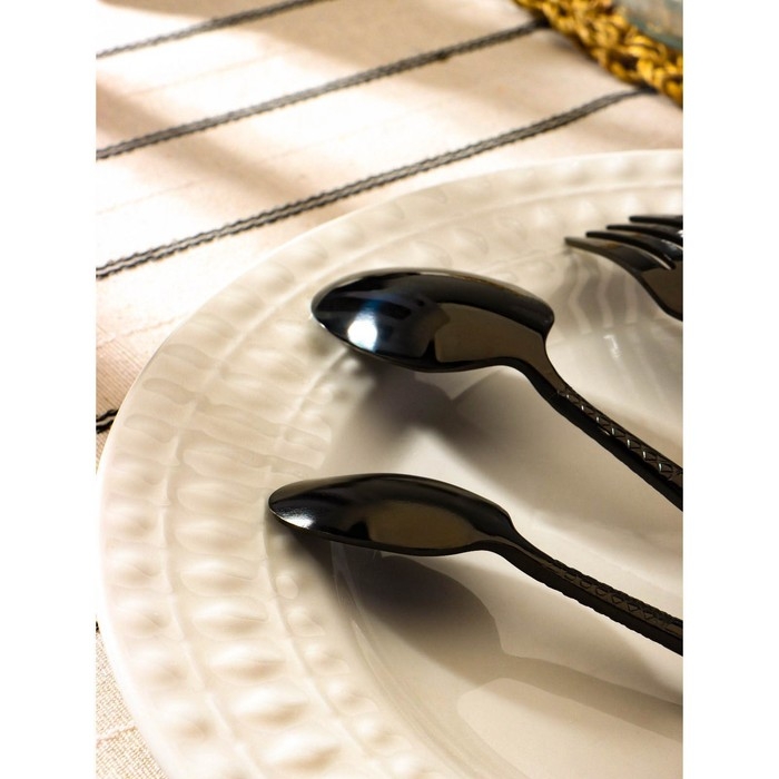 Столовые приборы из нержавеющей стали Доляна «Античность», 4 предмета, цвет чёрный Столовые приборы из нержавеющей стали Доляна «Античность», 4 предмета, цвет чёрный