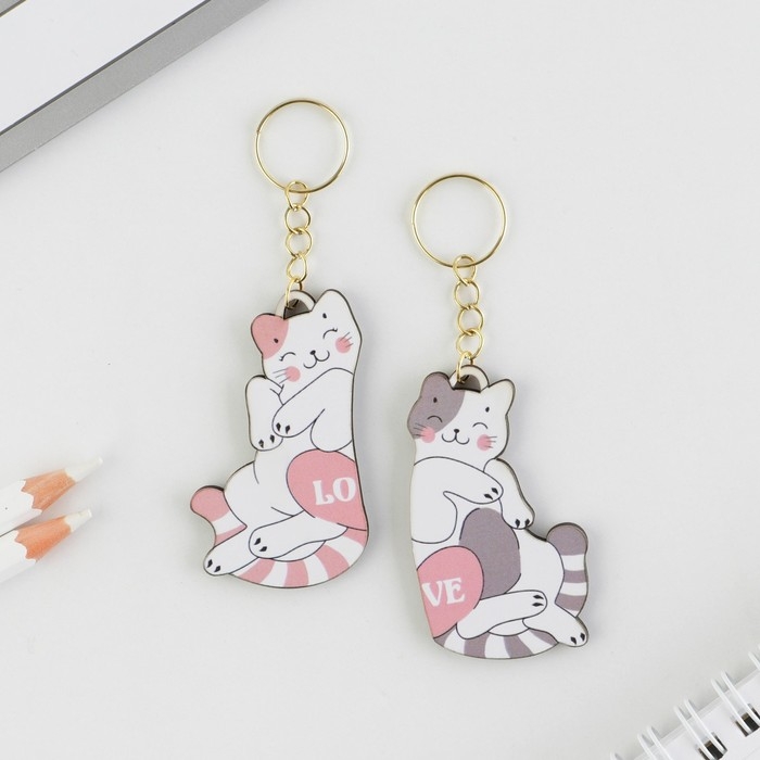 Брелок для ключей парный &laquo;Коты Love&raquo;, деревянный, 5,6 х 3,2