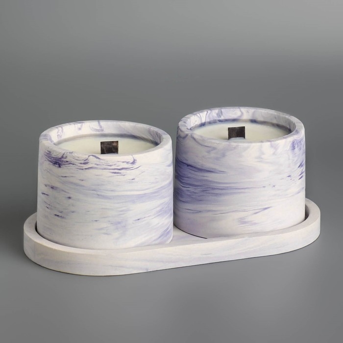 Свечи в бетоне на подставке  Свечи в бетоне на подставке "Лофт", соевый воск, деревянный фитиль, бело-фиолетовая