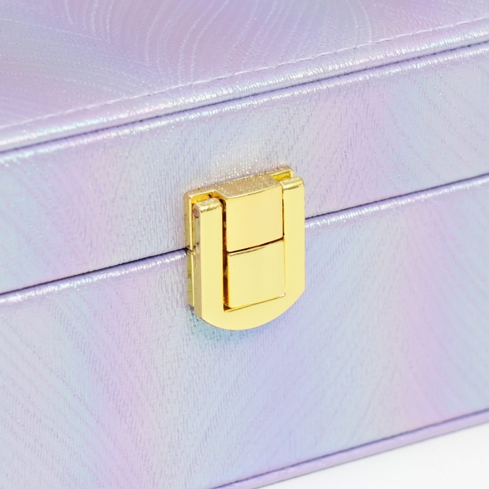 Шкатулка кожзам для украшений  Шкатулка кожзам для украшений "Полосы.Текстура" сирень перламутр 7,5х22х15 см