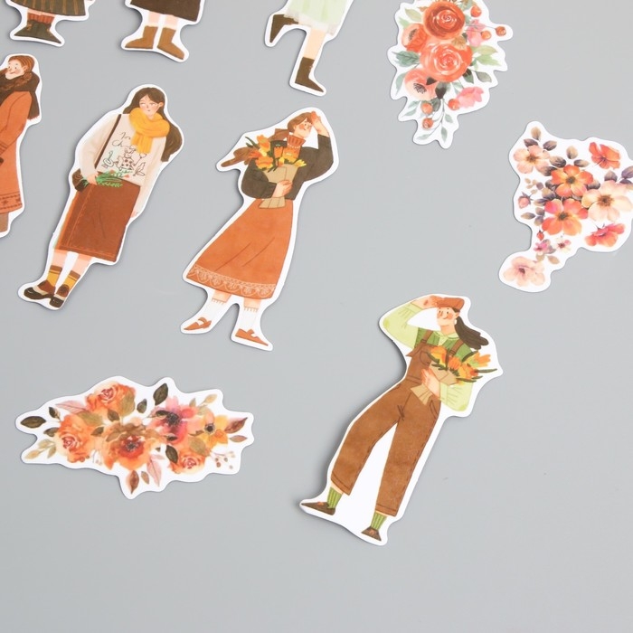 Наклейки для творчества Наклейки для творчества "Девушки и цветы. Оранжевое настроение"4х8 см н-р 40 шт 0,5х12х8 см