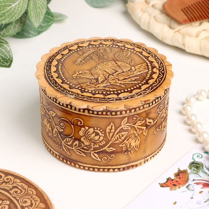 Шкатулка  Шкатулка "Соболь" , с окантовкой, 80 х 40 мм, береста