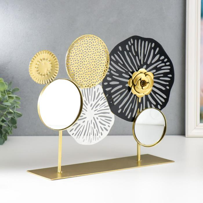 Сувенир металл с зеркалом  Сувенир металл с зеркалом "Космические цветы" золото с чёрным 27х9х37 см