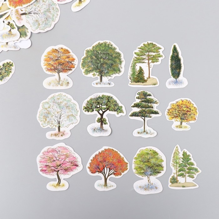 Наклейки для творчества "Деревья" тиснение золото набор 48 шт 9х7х0,8 см