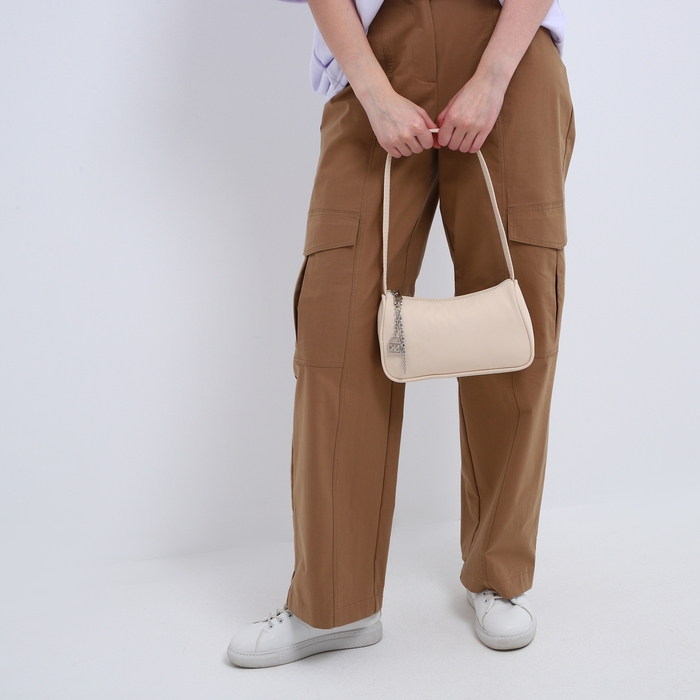 Сумка женская багет из текстиля, Nazamok, 23х13х5 см, бежевый цвет Сумка женская багет из текстиля, Nazamok, 23х13х5 см, бежевый цвет