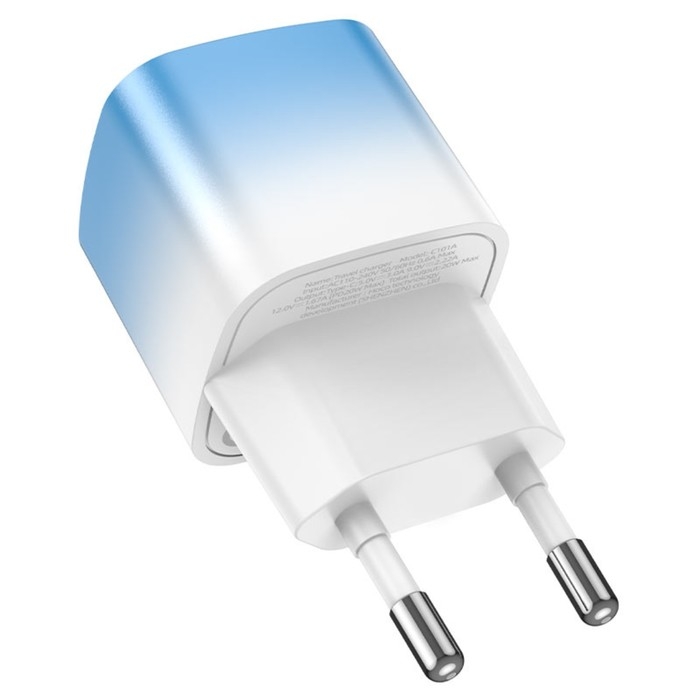 Сетевое зарядное устройство Hoco C101A, 1 Type-C, 20 Вт, PD + QC, синий Сетевое зарядное устройство Hoco C101A, 1 Type-C, 20 Вт, PD + QC, синий