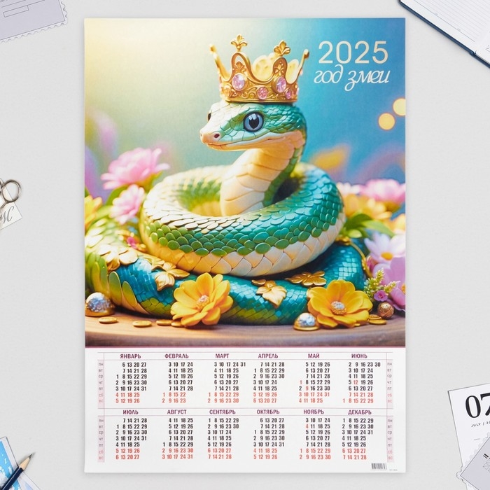 Календарь листовой А1 Календарь листовой А1 "Символ года -1" 2025 год, 59 х 84 см