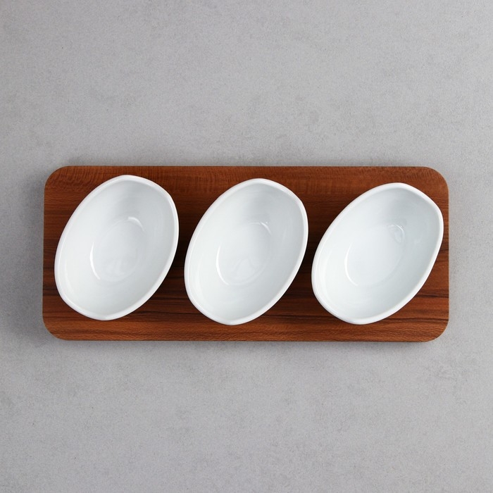 Менажница «Алале», 3 шт:150 мл, деревянное основание, фарфор, Иран Менажница «Алале», 3 шт:150 мл, деревянное основание, фарфор, Иран