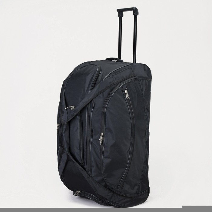 Сумка дорожная на колёсах, отдел на молнии, отдел для обуви, 3 наружных кармана, длинный ремень, цвет чёрный Сумка дорожная на колёсах, отдел на молнии, отдел для обуви, 3 наружных кармана, длинный ремень, цвет чёрный