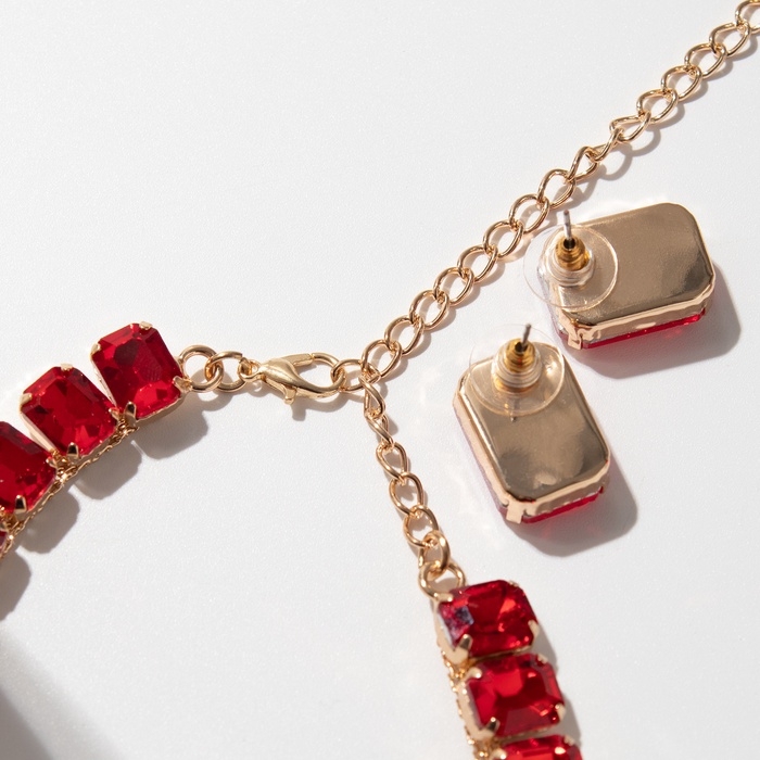 Набор 4 предмета: серьги, колье, браслет, кольцо «Вечерний» объём, красный в золоте Набор 4 предмета: серьги, колье, браслет, кольцо «Вечерний» объём, красный в золоте