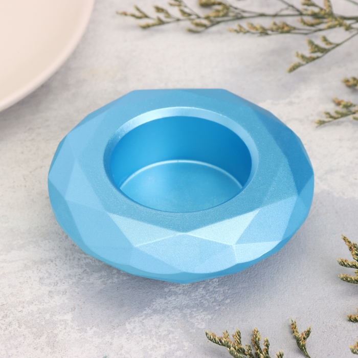 Подсвечник Подсвечник "Полноторие" из гипса с гранями большой, 10,5х3см,голубой